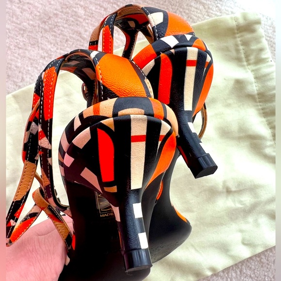 Burberry Black / Orange Lucy Kitten Heel Strappy Sandals - Picture 5 of 11